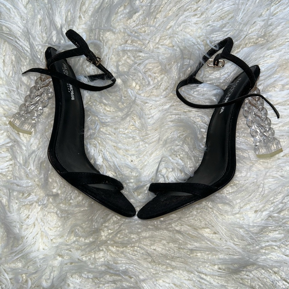 Black and Clear Heeled Sandals